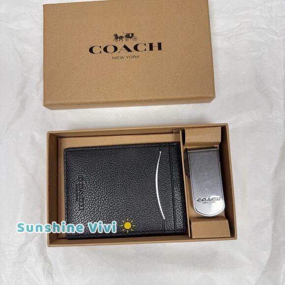 NEW COACH 75479 Black Calf Leather 3 In 1 Card Case Money Clip Gift Box - Picture 1 of 9